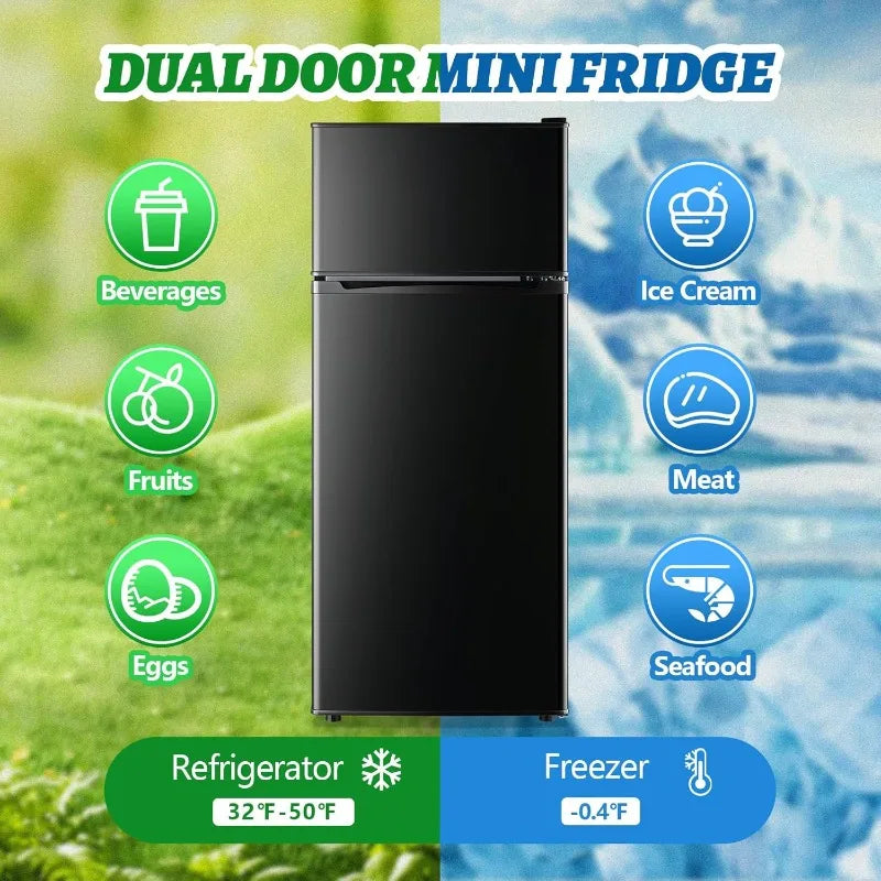 Demulelr Mini Refrigerator With Freezer Two Door Fridge