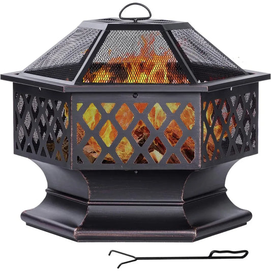 Panovue Outdoor Hexagon Wood Burning Fire Pit For Patio
