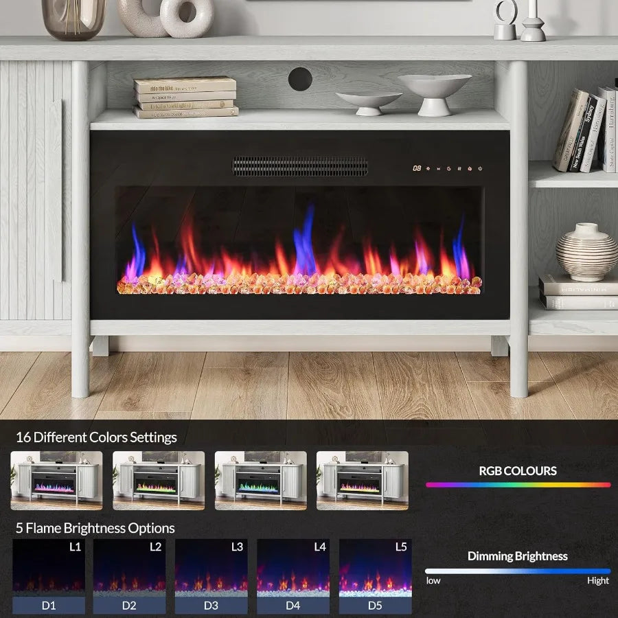 LISM TV Stand With Electric Fireplace Heater Modern Entertainment Center