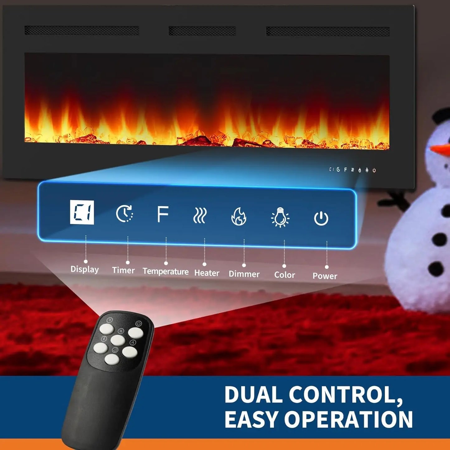 HiMISS 3D Electric Fireplace LED Flame Modes Wall Mounted Heater