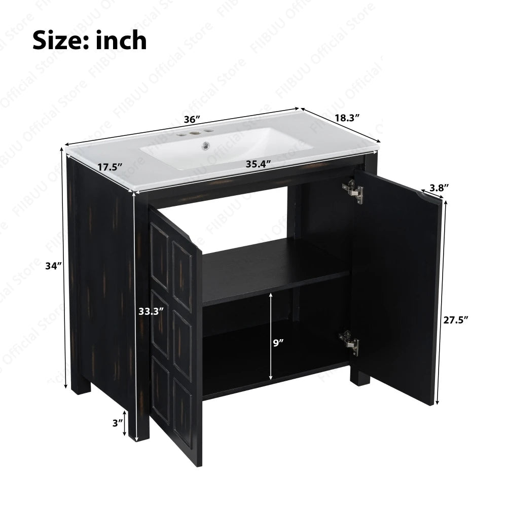 FIIBUU Bathroom Vanity Cabinet Solid Wood With Ceramic Sink Basin