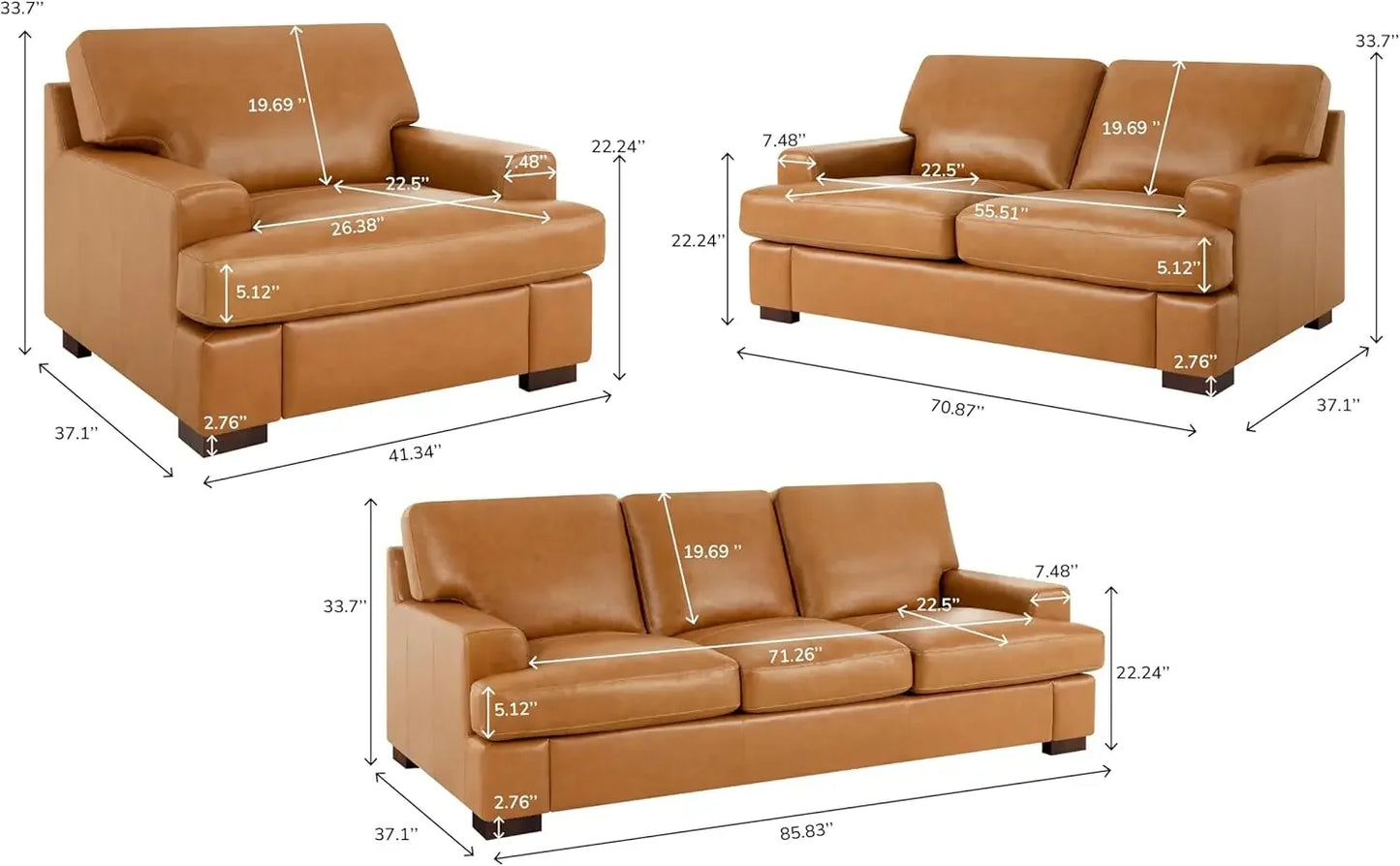 XMSJ Siggy Genuine Leather Sofa Set Goose Feather Cushions