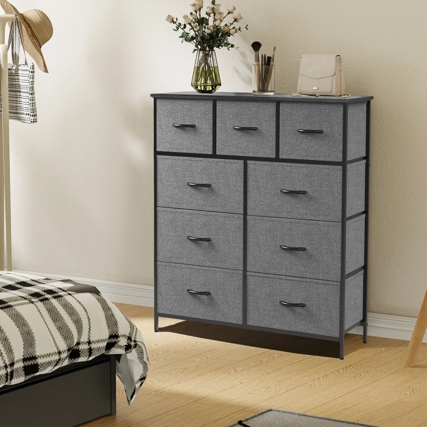 JHK Dresser With 9 Fabric Storage Drawers Wardrobe Closet