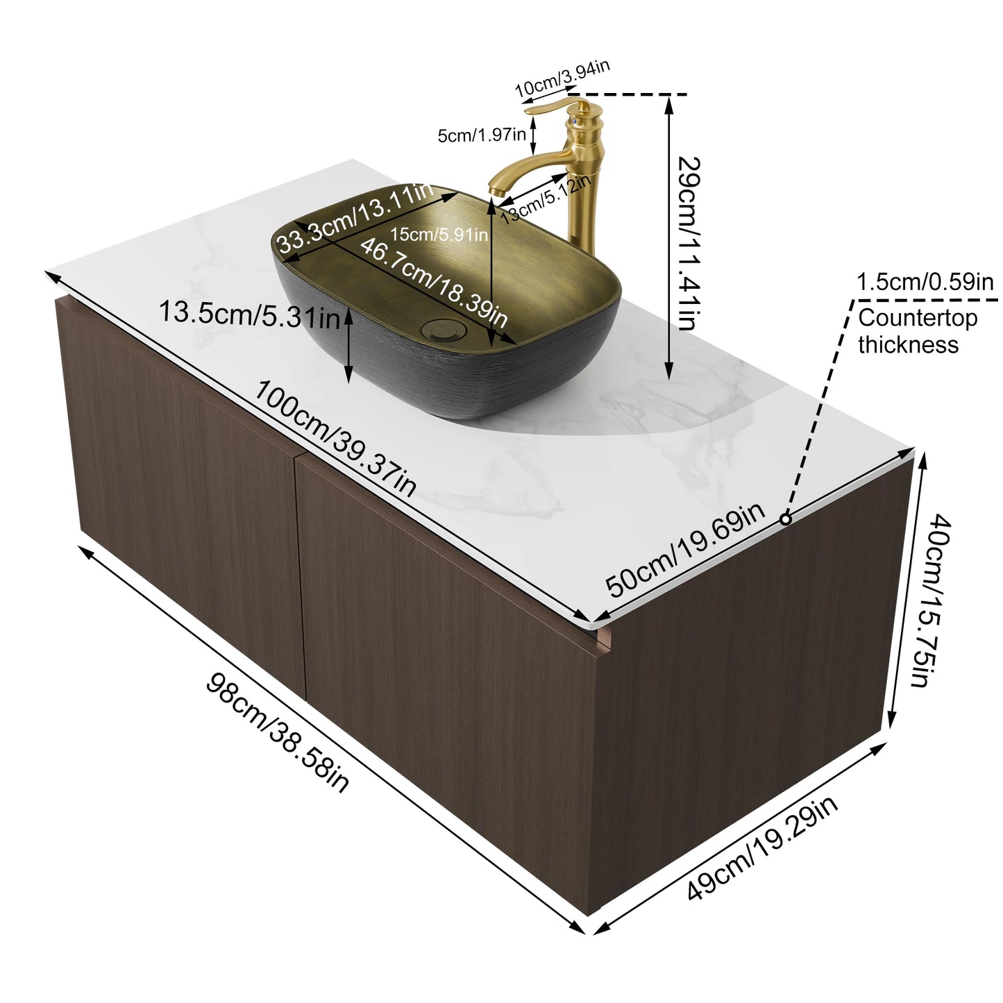 Floating Bathroom Vanity Sink Combo With Ceramic Basin Stone Top