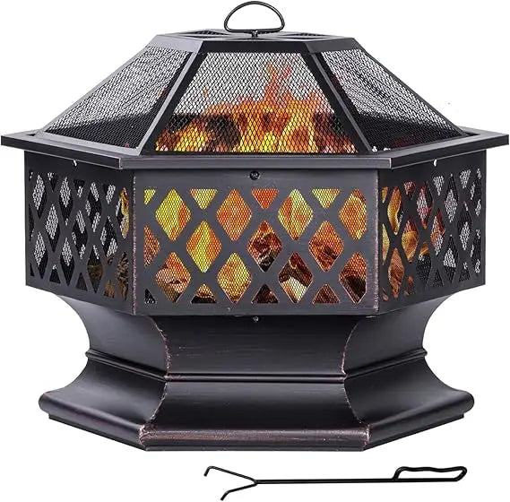 Panovue Outdoor Hexagon Wood Burning Fire Pit For Patio