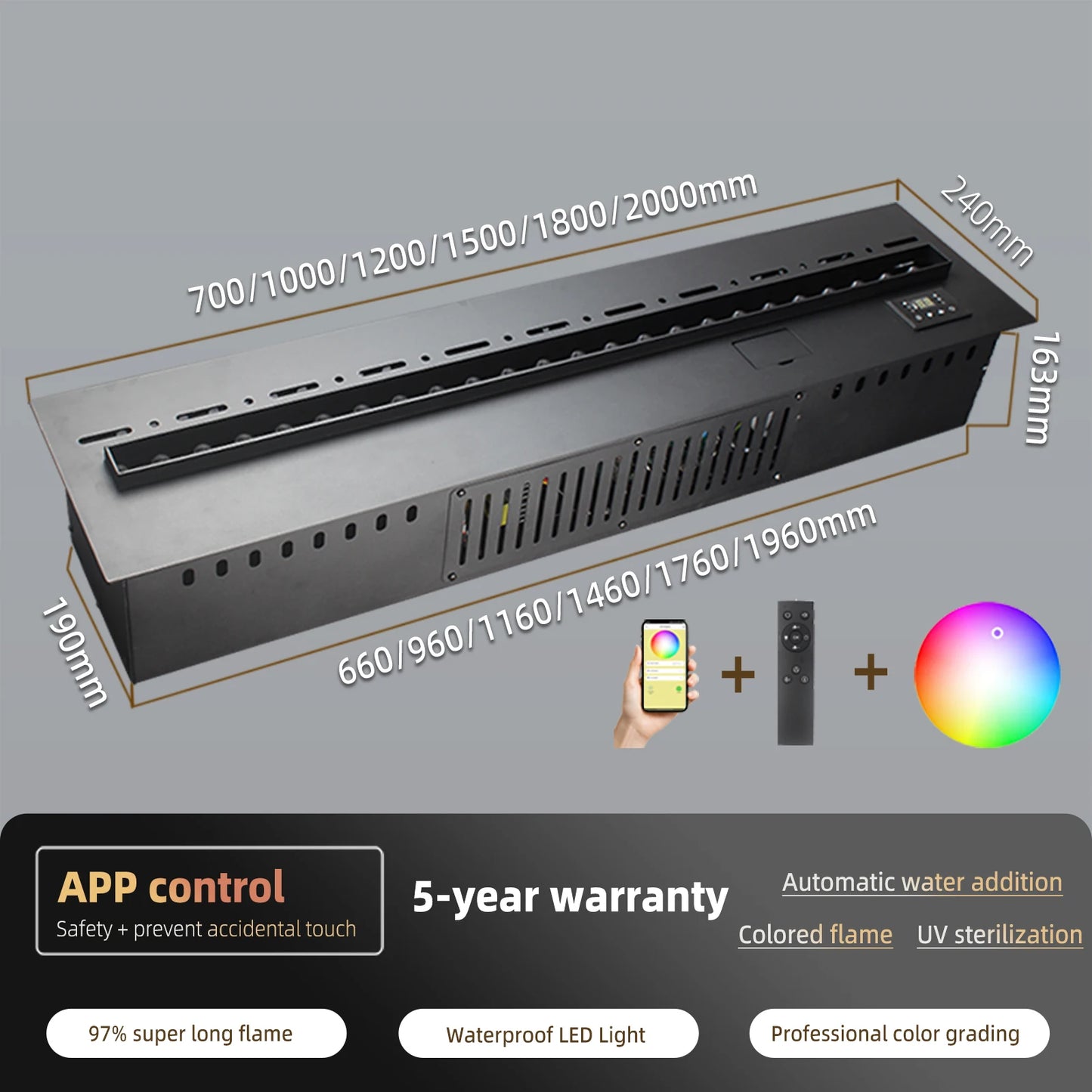 Water Vapor Fireplace 3D Flame Effect With Smart App Control Humidifier