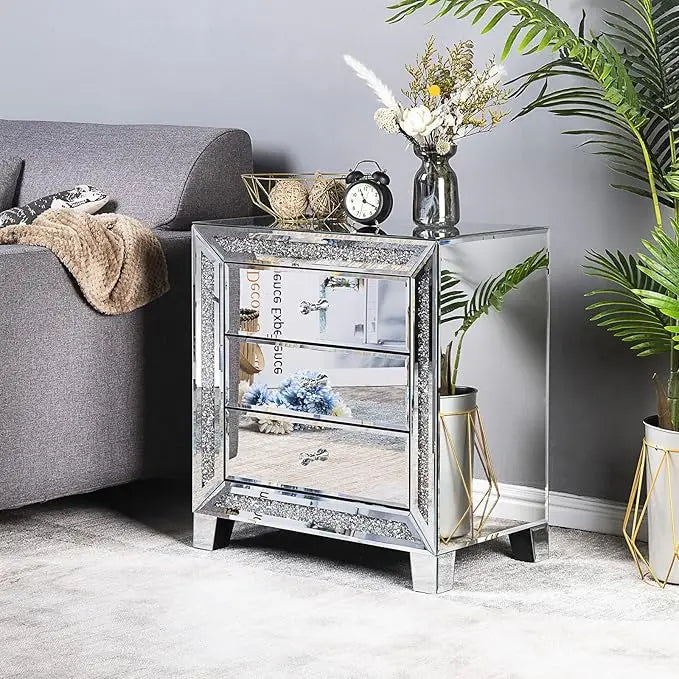 Color Mirrored Nightstand Glass End Table With Storage