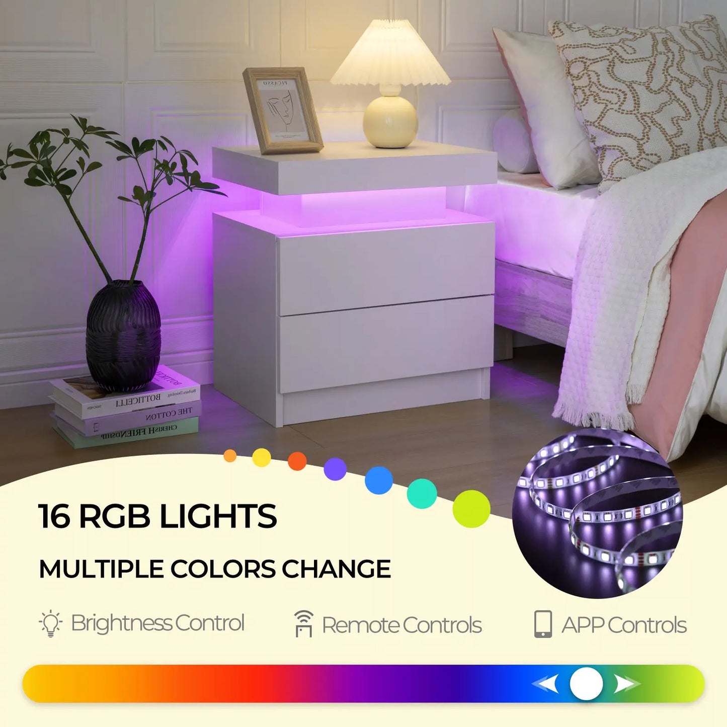 Cubehom LED Nightstands With Drawers And RGB Lighting