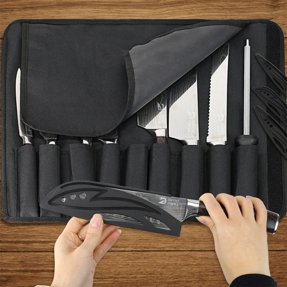 Damascus Stainless Steel Kitchen Knife Set With Nylon Bag