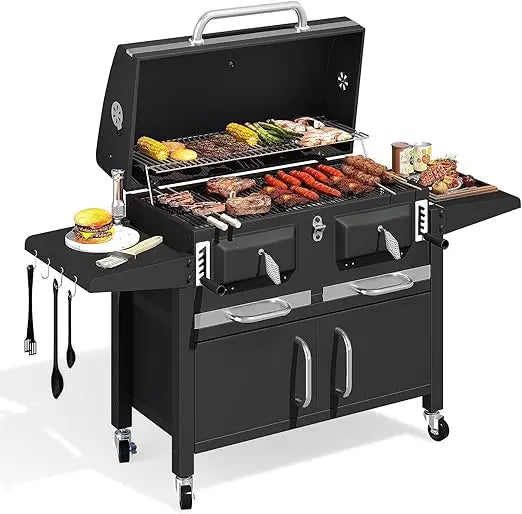 Charcoal Grill With Thermometer And Lifting Charcoal Trays And Storage