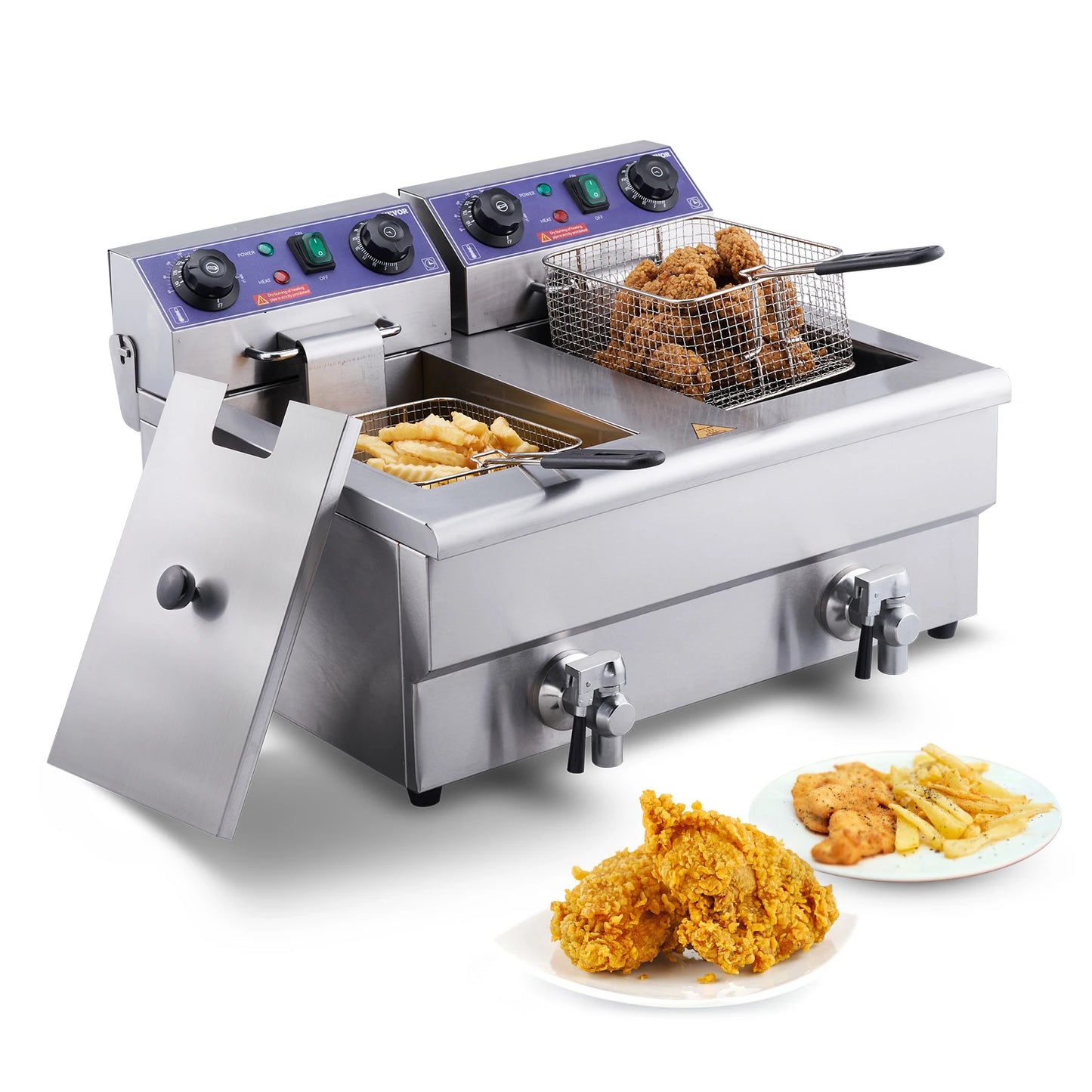SucceBuy Electric Deep Fryer Dual Removable Tanks 5000W Countertop