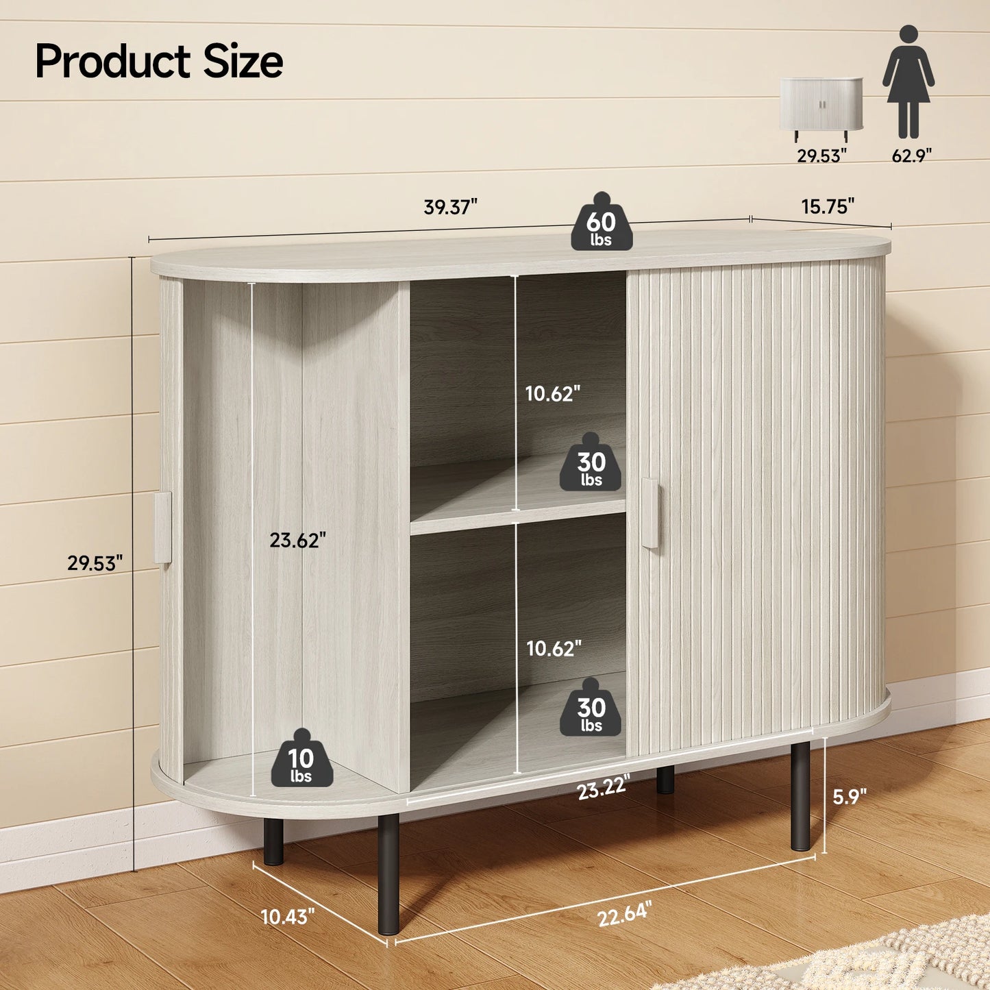 Sideboard Buffet Cabinet With Sliding Doors And Adjustable Shelf