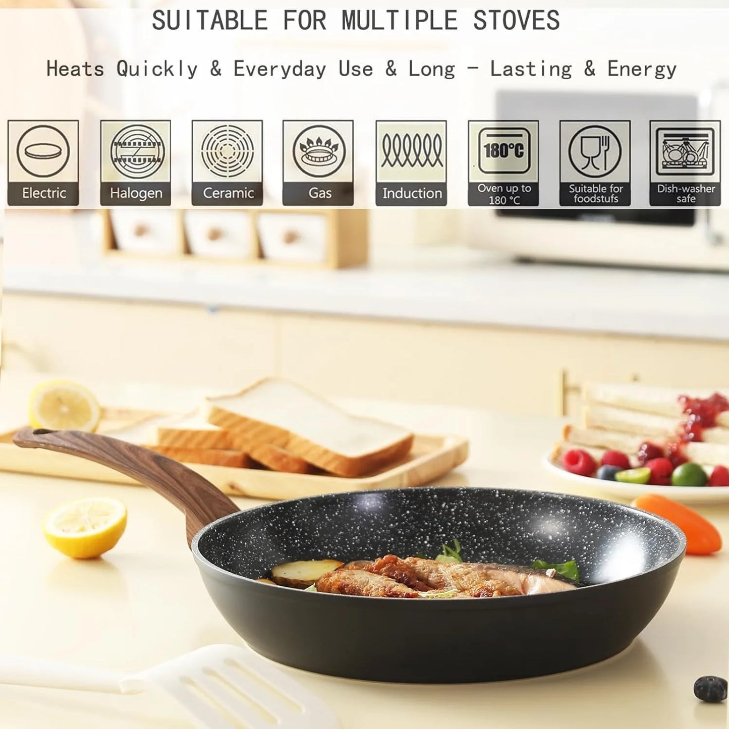 Nonstick Ceramic Cookware Set Six Piece Induction Ready Granite Pattern