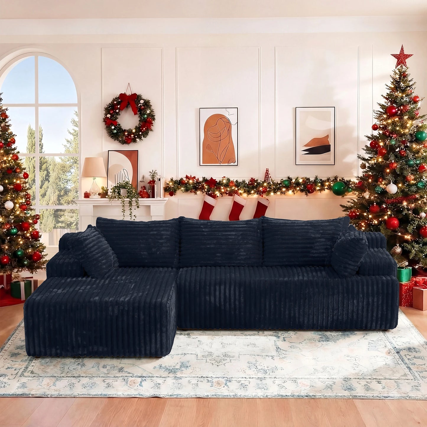 Redlife L Shaped Corduroy Sectional Sofa No Assembly Required