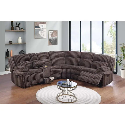 Faux Fur U-Shaped Sectional Sofa With Console Cup Holder 3-Piece