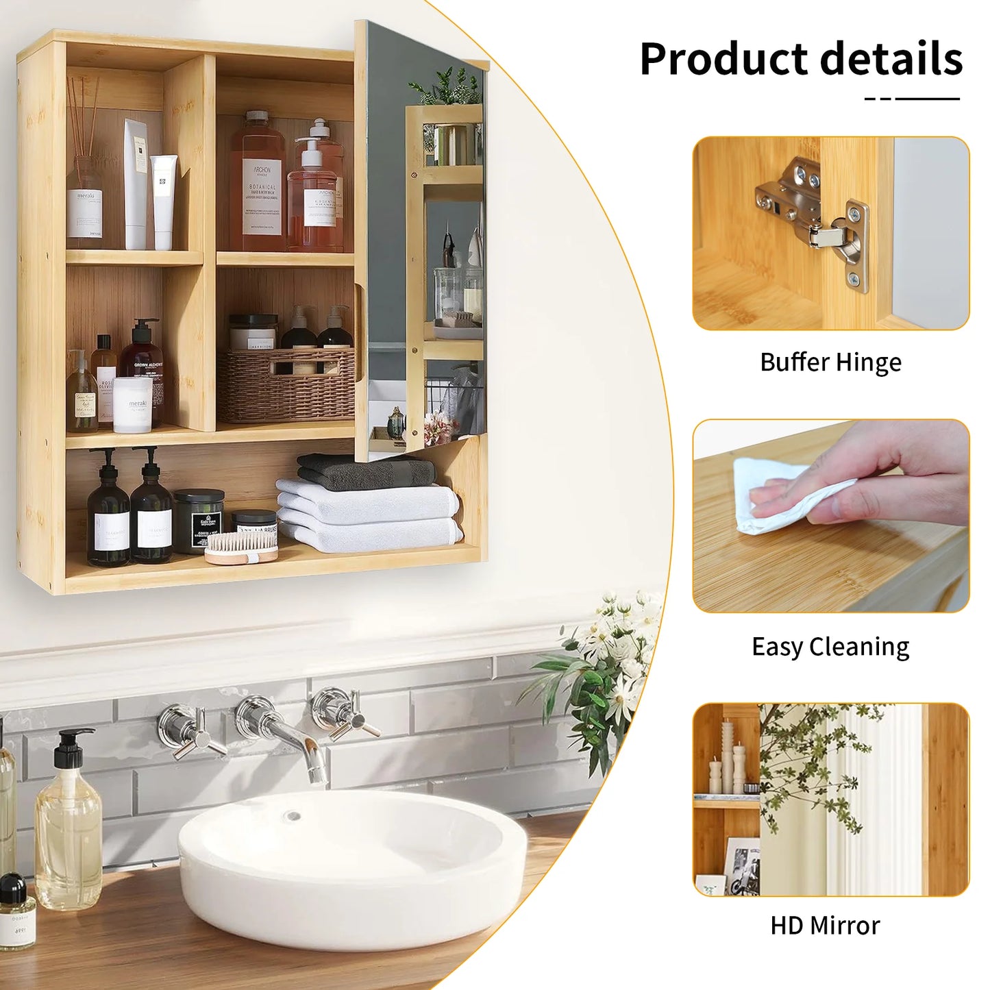 Wisfor Bamboo Wall Mounted Medicine Cabinet With Mirror