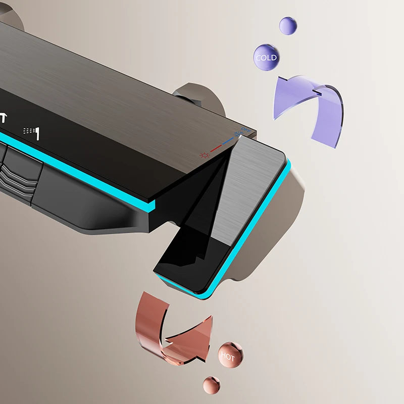 Brangdy Thermostatic Rainfall Shower Panel With Digital Display Handheld Wand