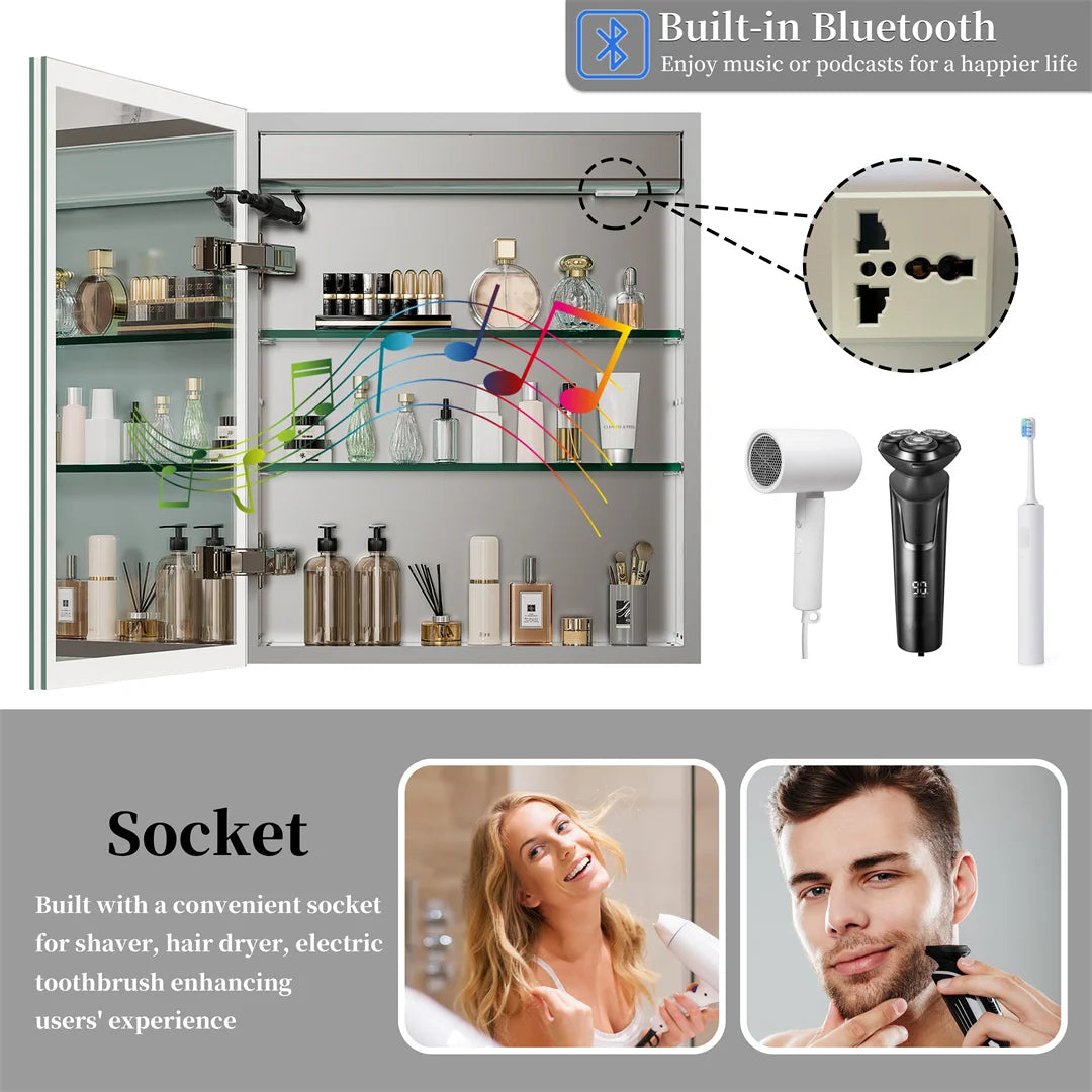 LUVODI Bluetooth Bathroom Mirror Cabinet With LED Defog