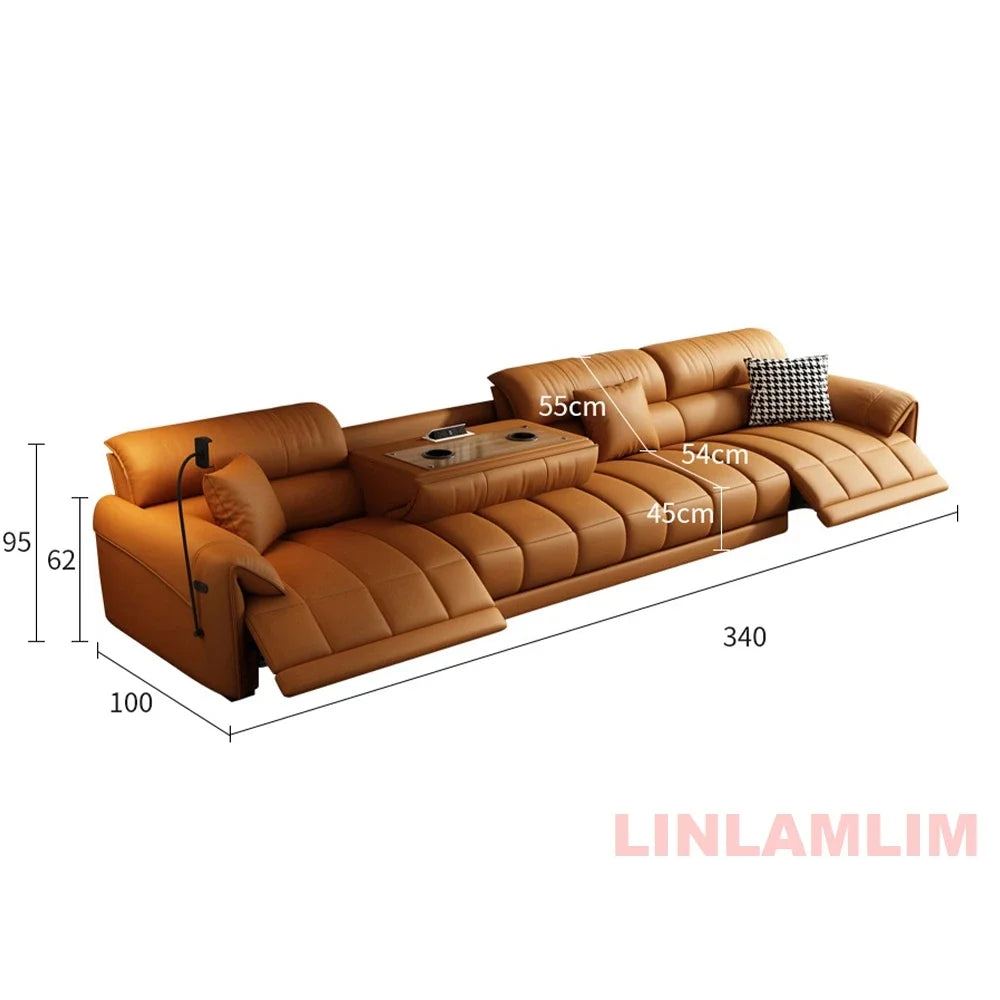 Linlamlim Modern Electric Reclining Leather Sofa With USB Center Console