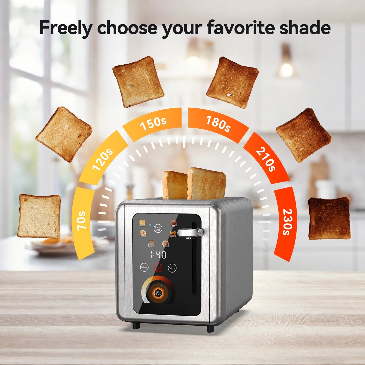 WHALL Toaster With Digital Touchscreen Wide Slots 850W