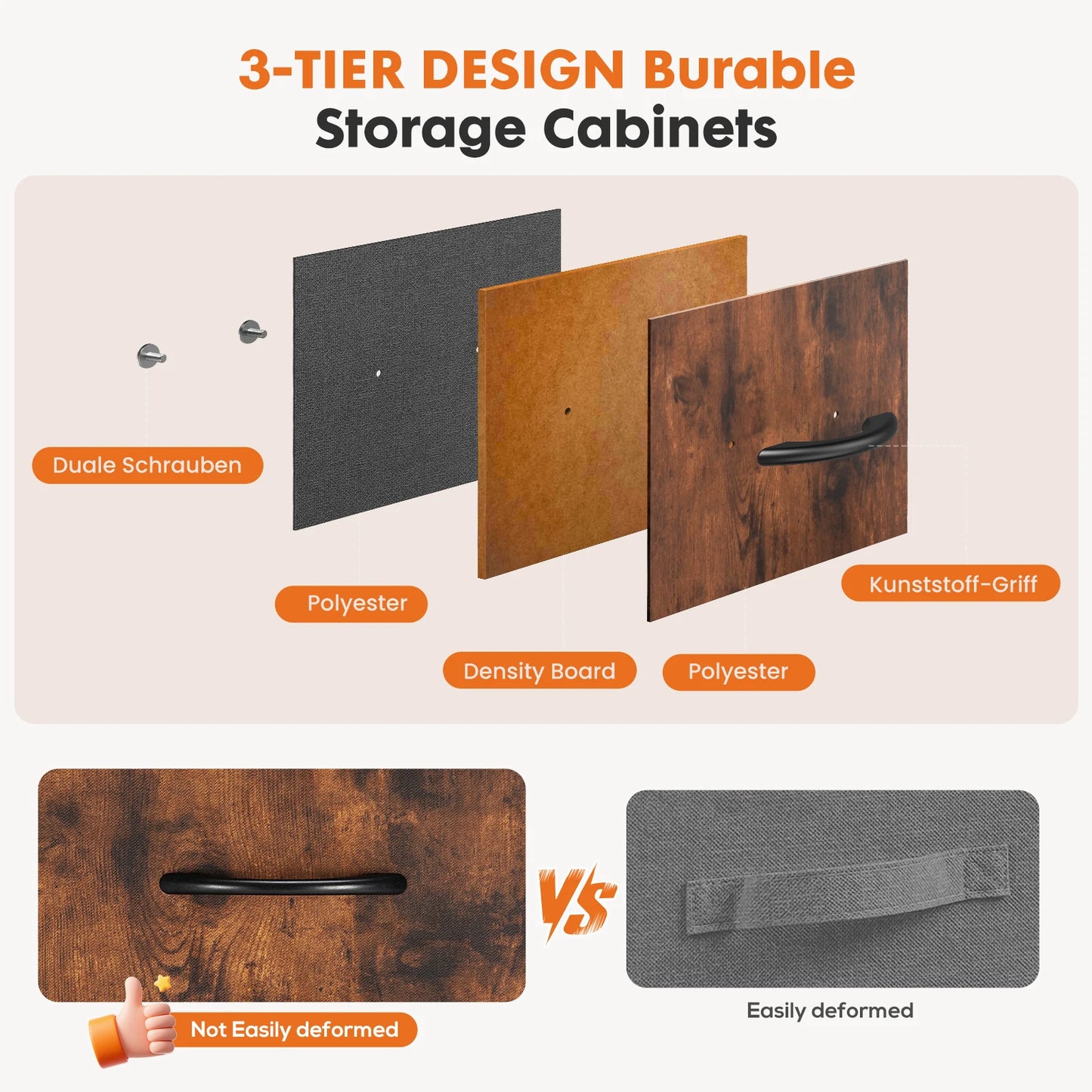 JHK Dresser With 5 Fabric Drawers Steel Frame Bedroom Furniture