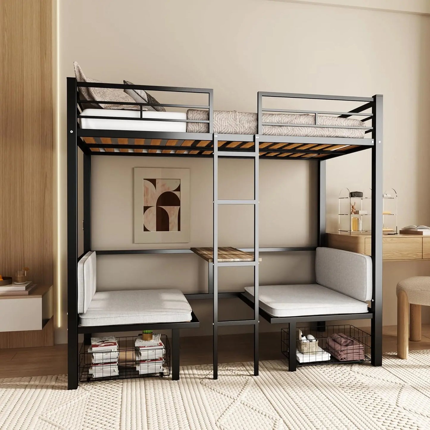 XMSJ Loft Bed With Desk and Storage Drawers for Kids