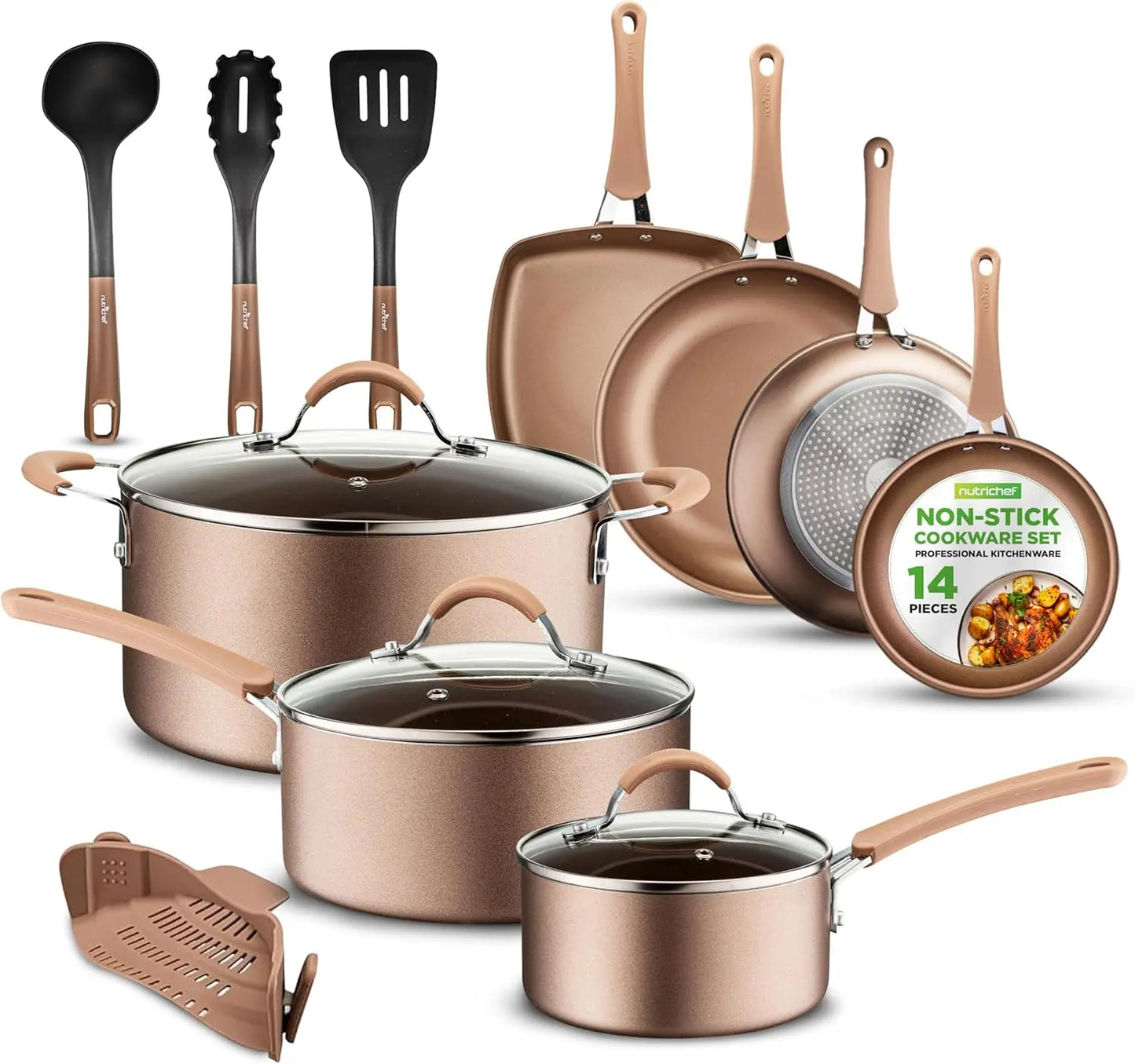 PGYH 14 Piece Non Stick Kitchen Cookware Set With Lids