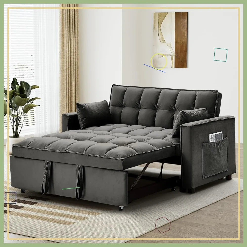 3 In 1 Convertible Sleeper Sofa Bed Velvet Futon Storage