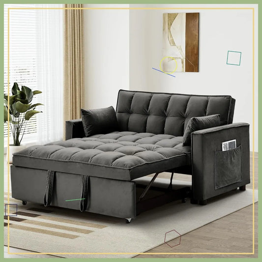 3 In 1 Convertible Sleeper Sofa Bed Velvet Futon Storage