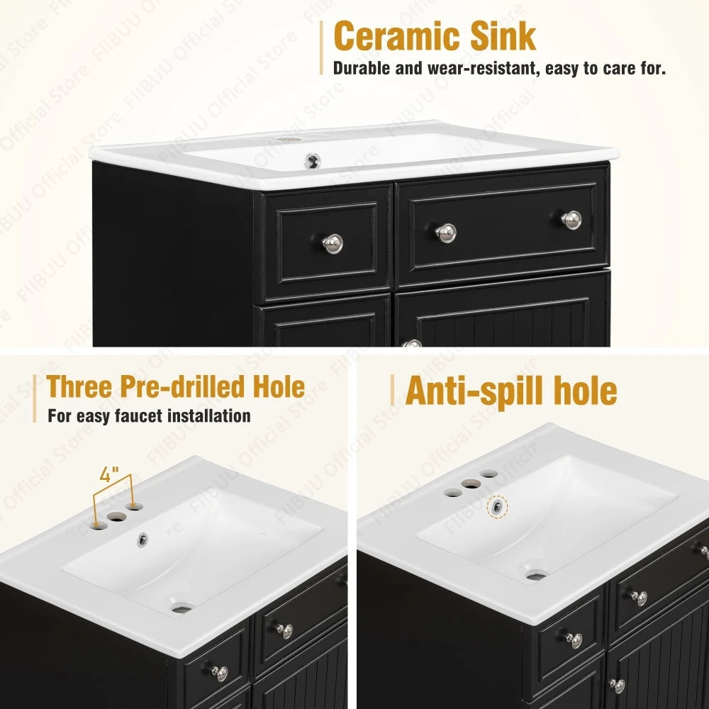 FIIBUU Ceramic Sink Vanity Cabinet With Two Drawers