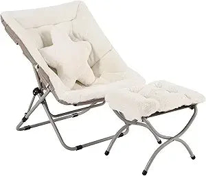 Comfy Saucer Chair With Ottoman Faux Fur Lounge Chair