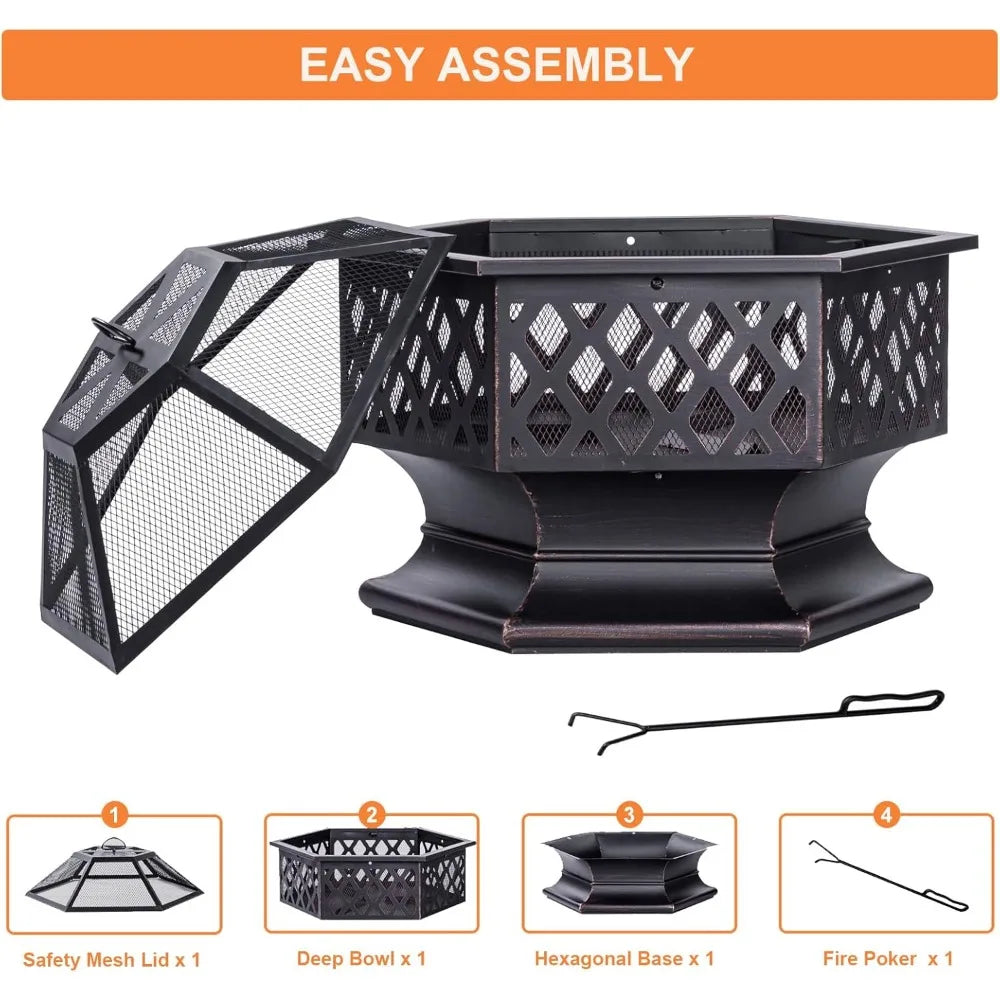 Panovue Outdoor Hexagon Wood Burning Fire Pit For Patio