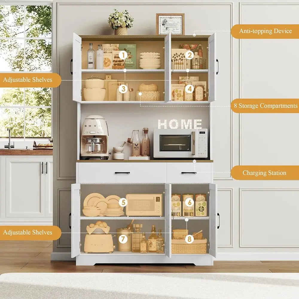 Pantry Cabinet With Charging Station And Microwave Stand