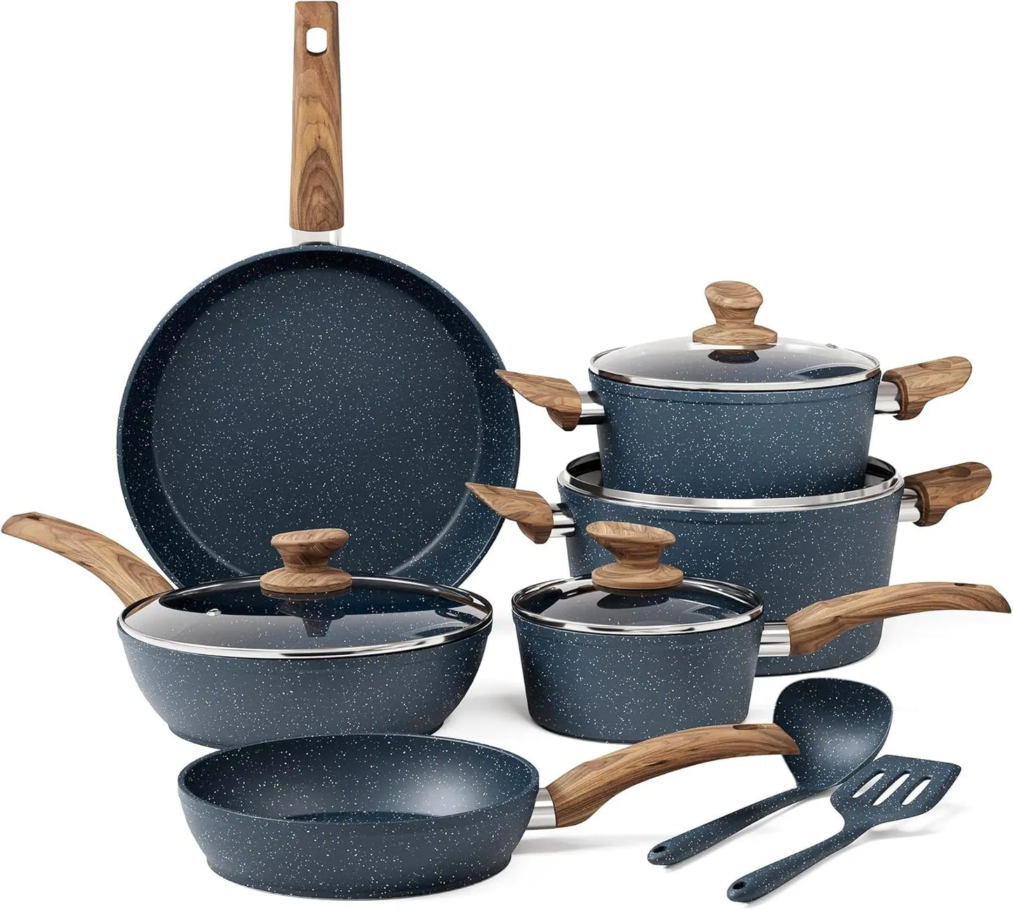 Feature Granite Nonstick Induction Cookware Set With Lids