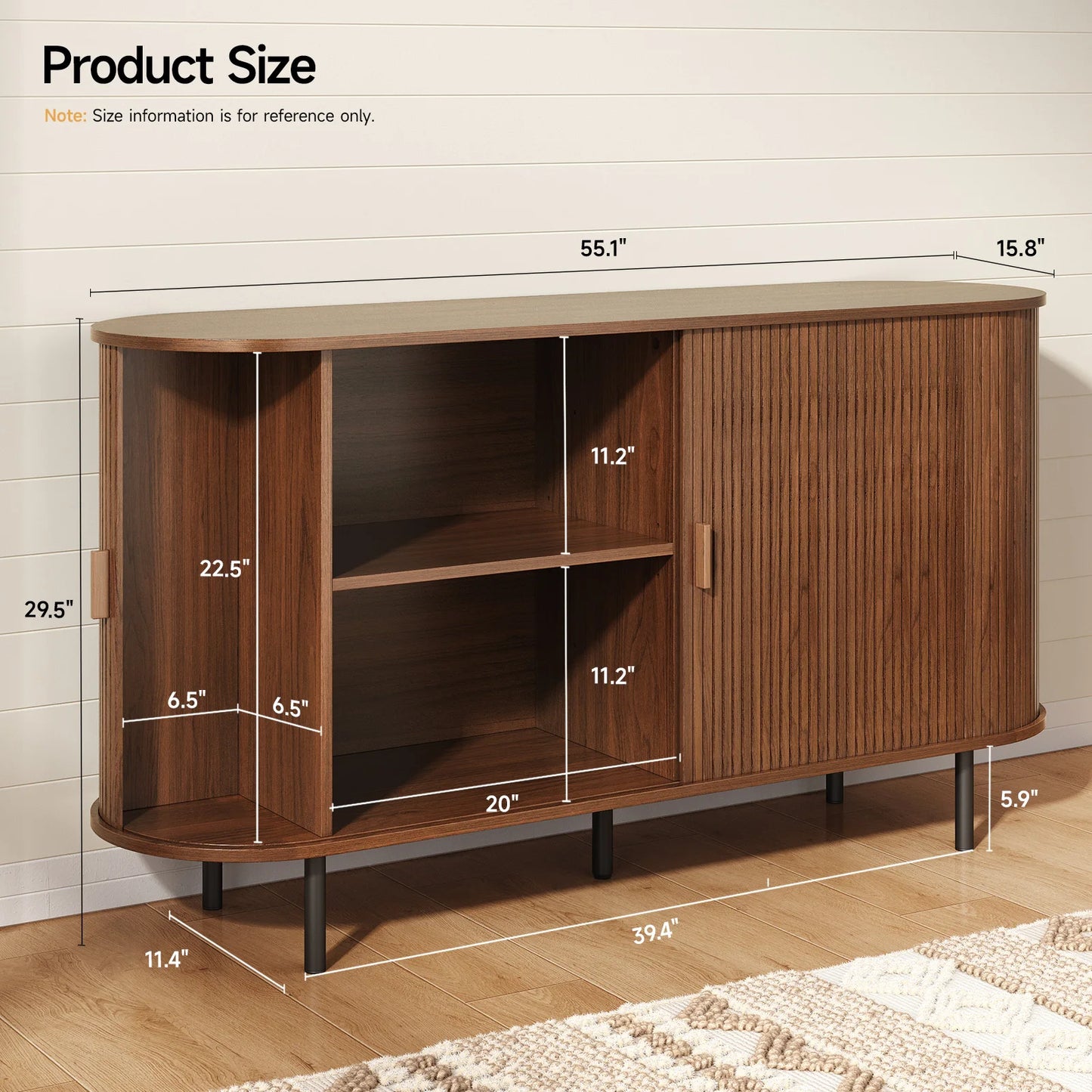 Sideboard Buffet Cabinet With Sliding Doors And Adjustable Shelf