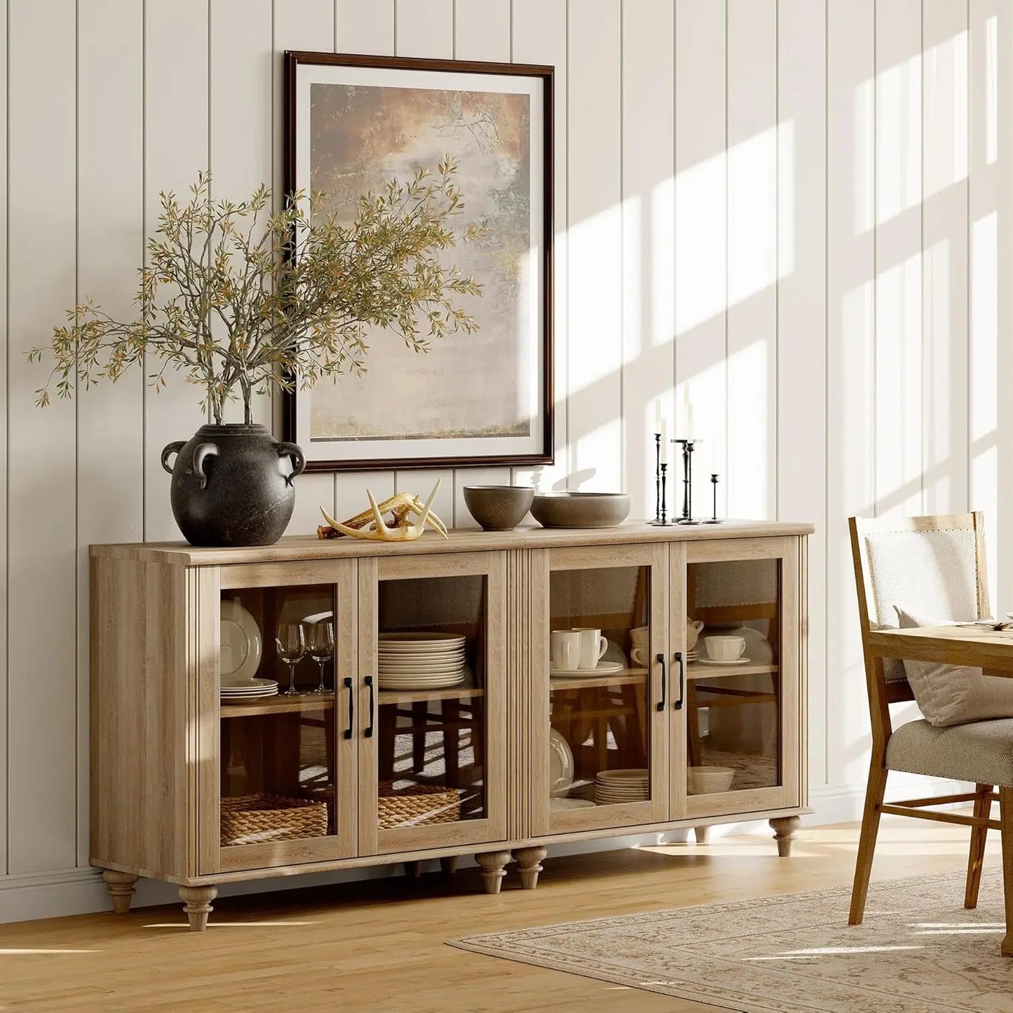 Sideboard Buffet Cabinet With Glass Doors For Kitchen Storage