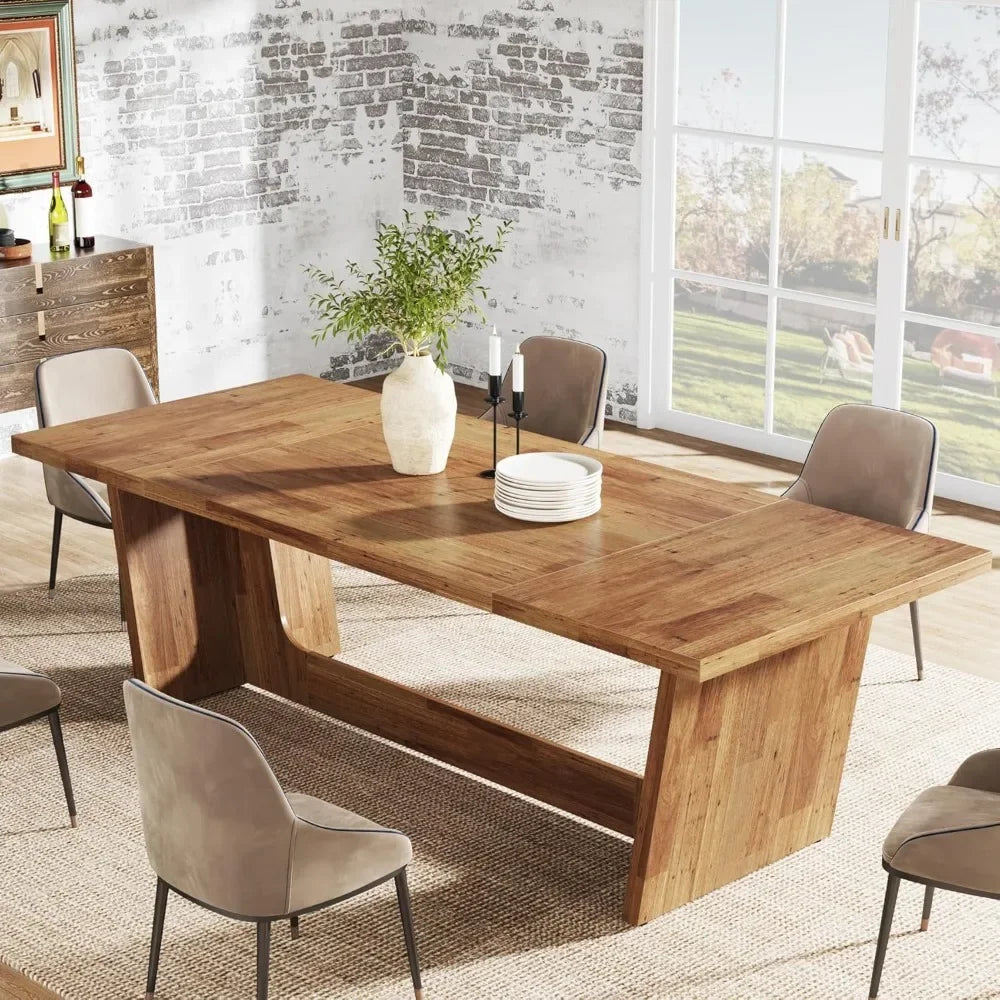 Farmhouse Wooden Dining Table For 6 To 8 People Sturdy