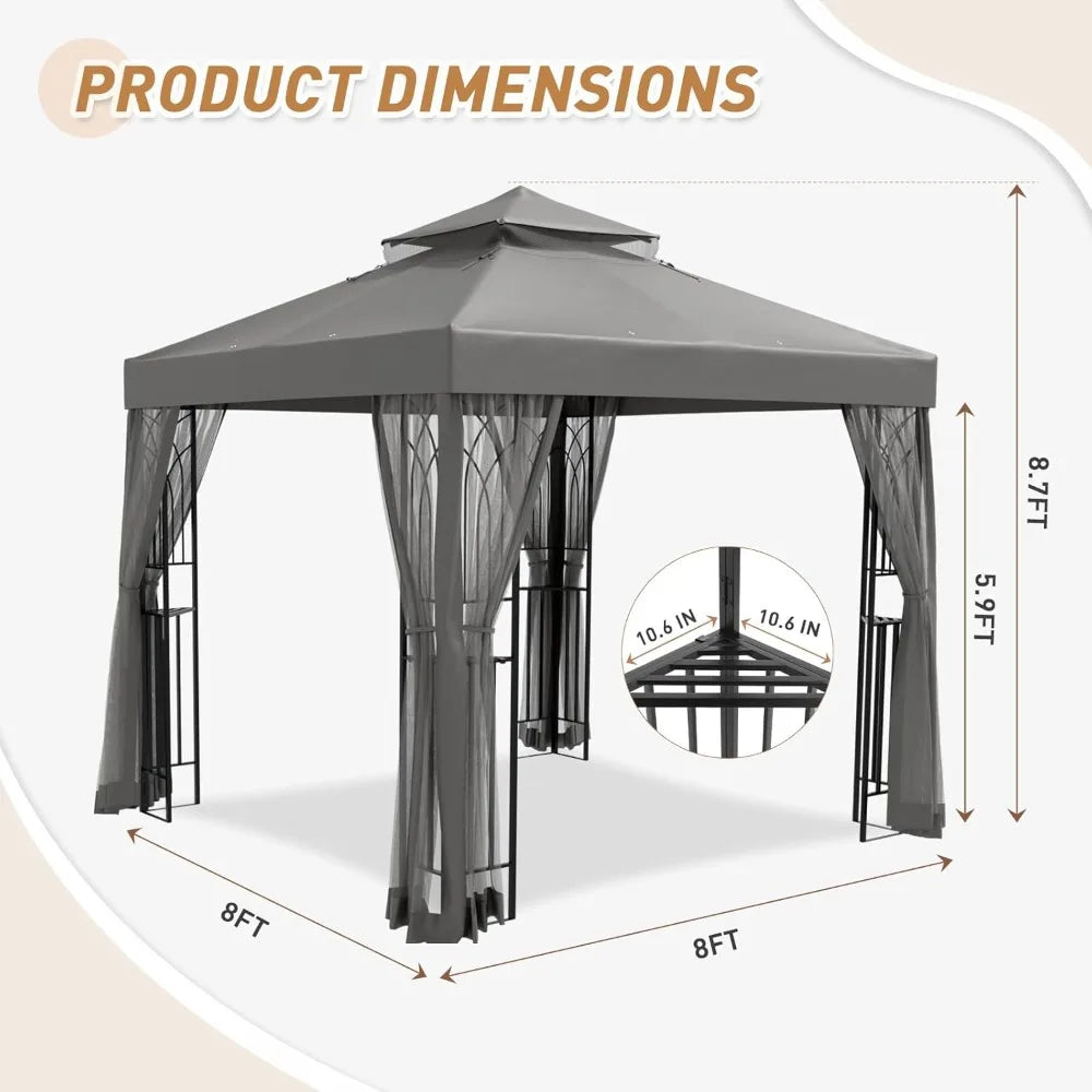 Hign-concerned Outdoor Gazebo Tent With Netting And Shelves