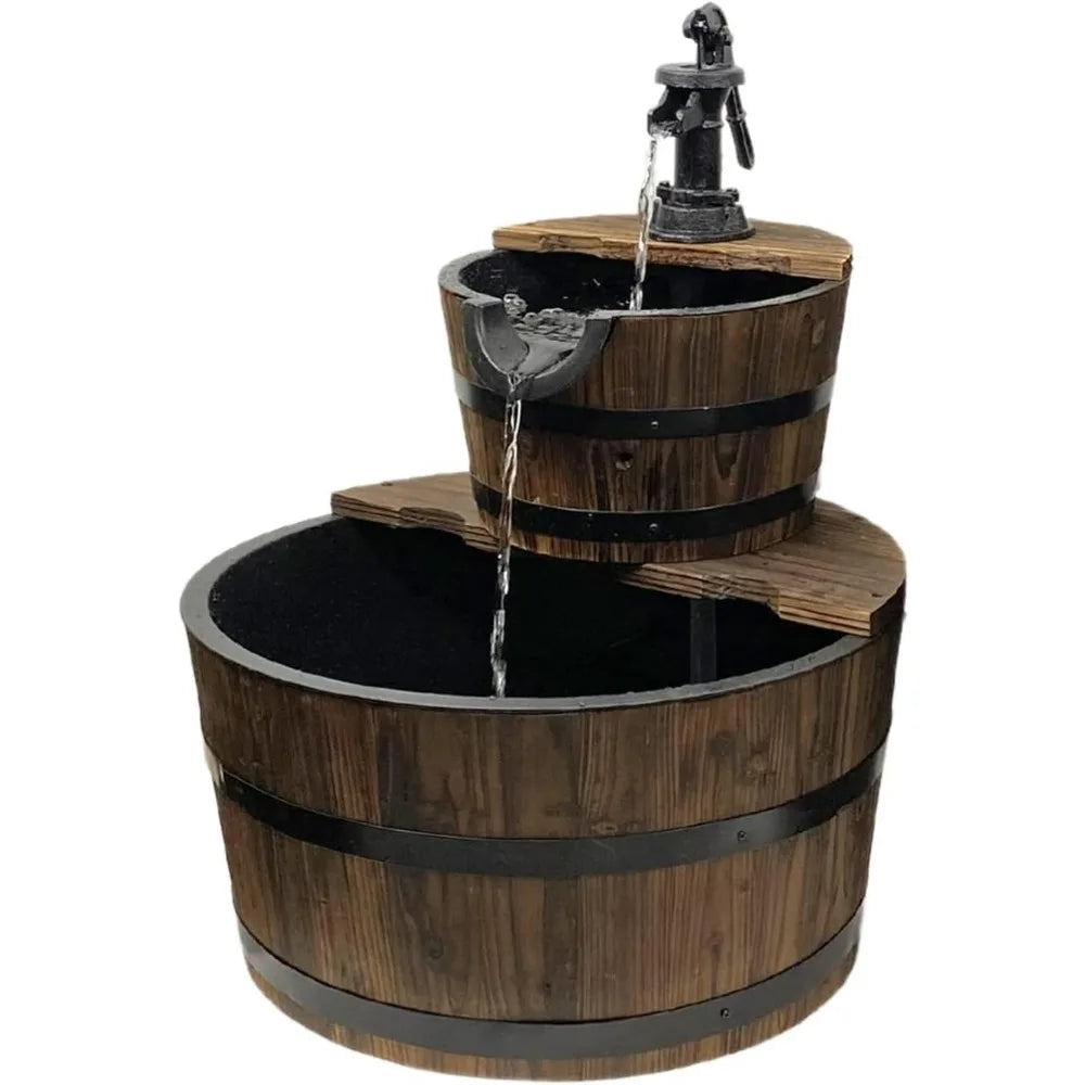 Pier Surplus Wood Barrel Fountain With Pump For Outdoors