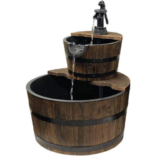 Pier Surplus Wood Barrel Fountain With Pump For Outdoors