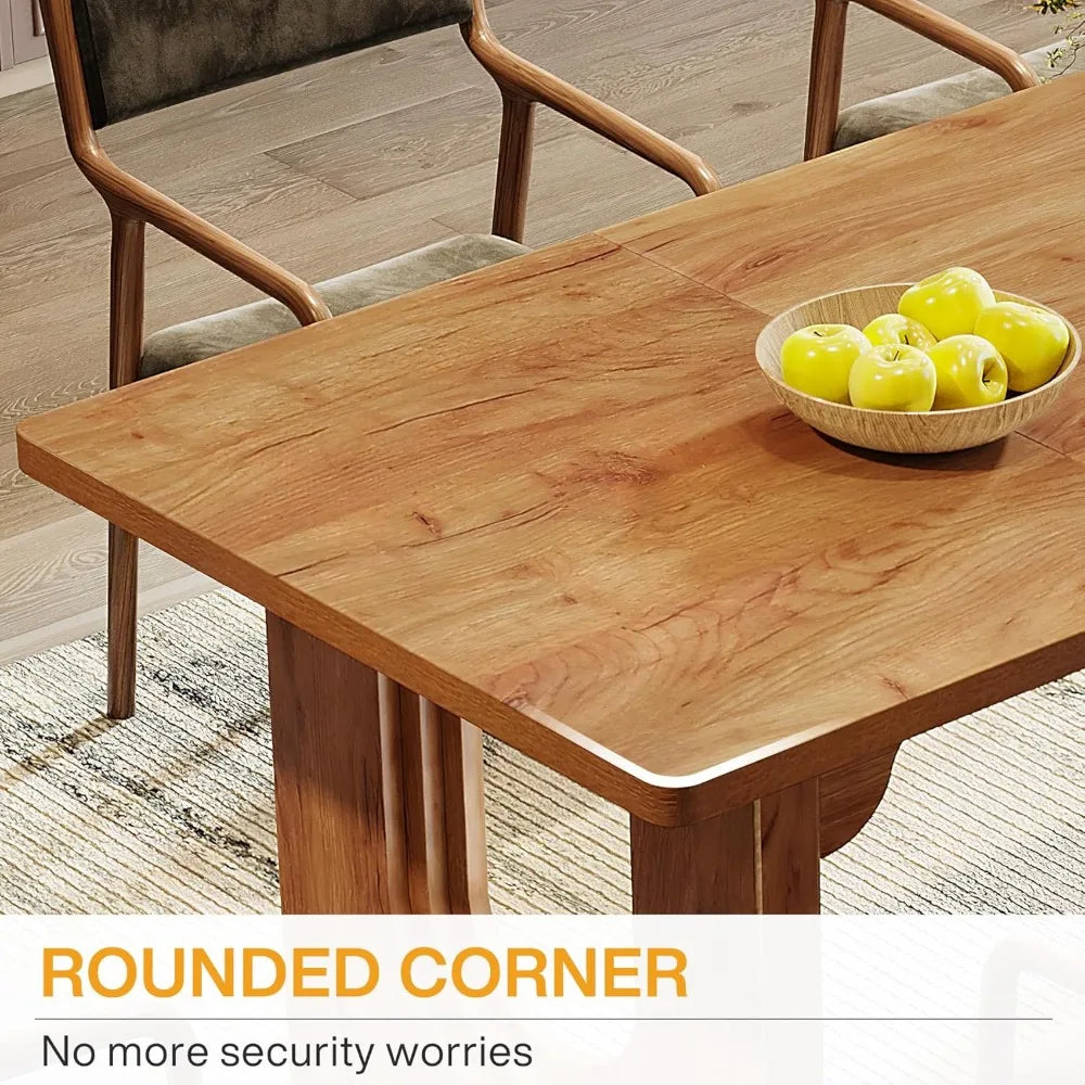 RBXC Modern Dining Table With Wood Pedestal Base Kitchen