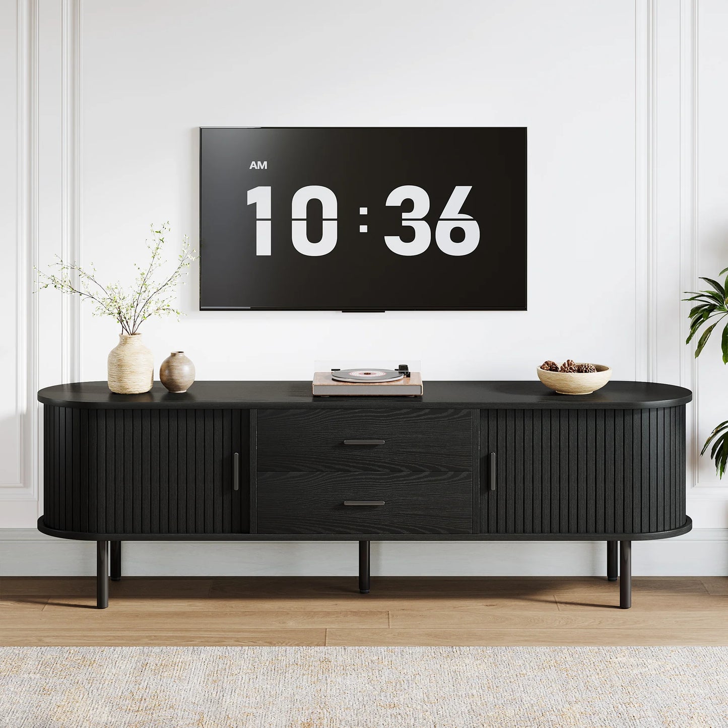 Tribesigns Mid Century Modern TV Stand With Sliding Tambour Doors
