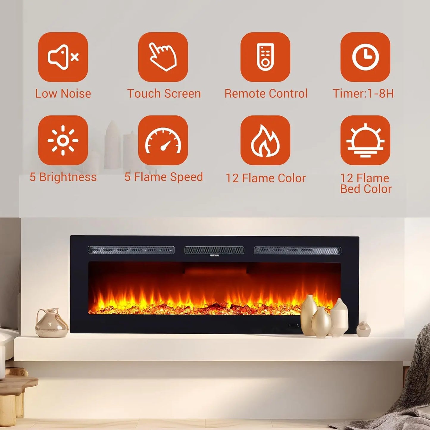 HiMIS Electric Fireplace Wall Mounted With Remote Control Touch Screen