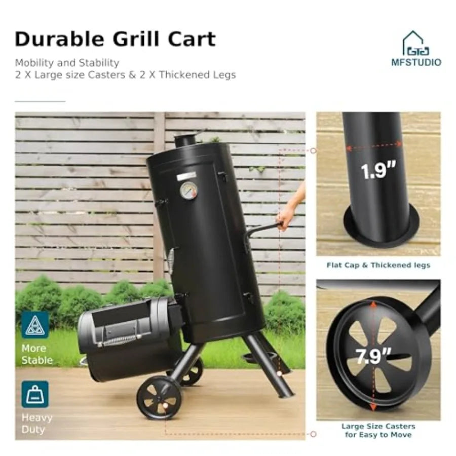 Vertical Offset Smoker Charcoal Grill Barrel With Removable Grates