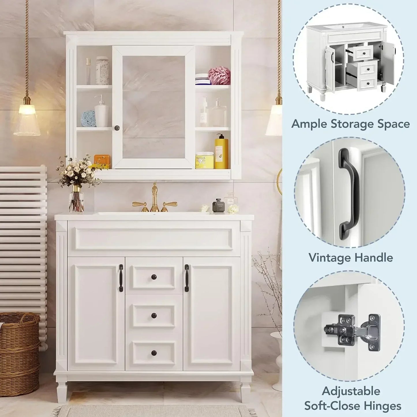 XMSJ Bathroom Vanity With Sink And Mirror Medicine Cabinet