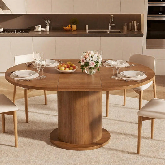 XMSJ Round Dining Table For 6 With Wood Strip Base