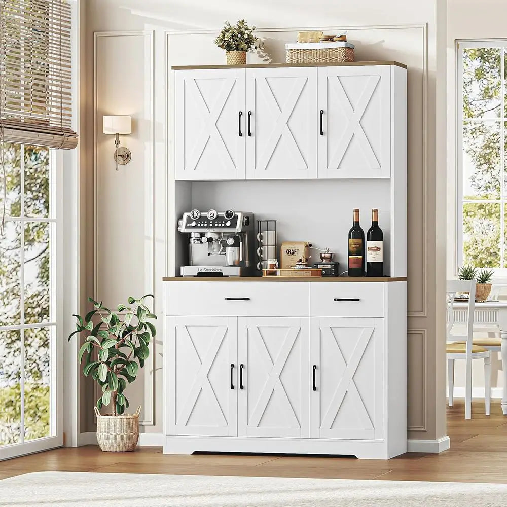 Pantry Cabinet With Charging Station And Microwave Stand
