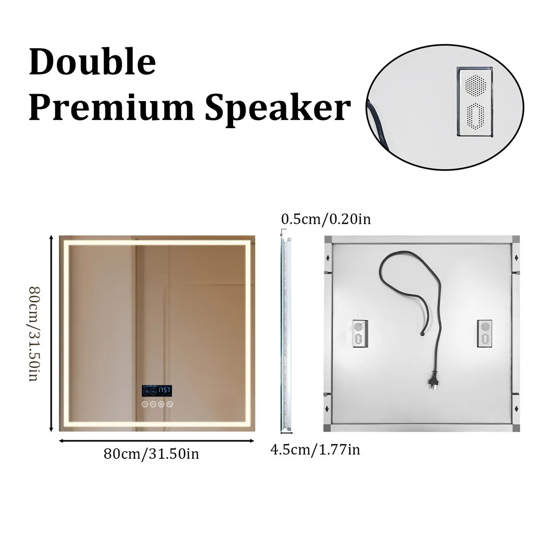 LUVODI Illuminated Bluetooth Bathroom Mirror With Anti Fog LED Vanity Speaker