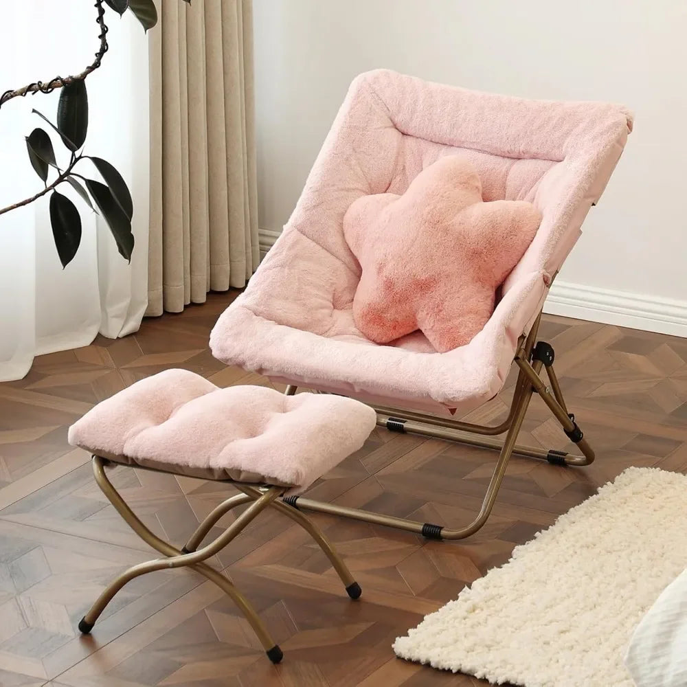 Comfy Saucer Chair With Ottoman Faux Fur Lounge Chair