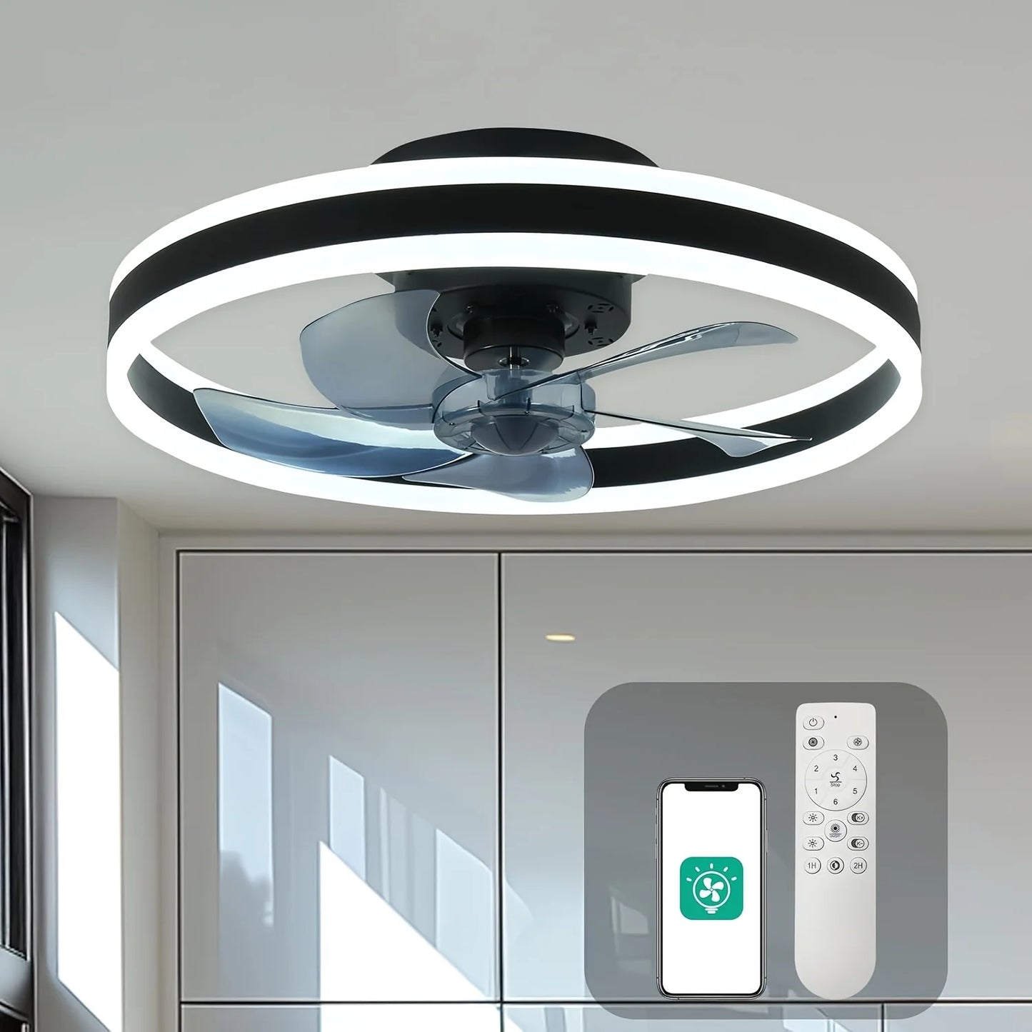 Orison Ceiling Fan With Remote Control Flush Mount LED Dimmable